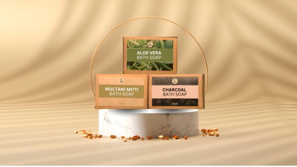 Aloe Vera Soap & Multhani Mitti Soap & Charcoal Soap.